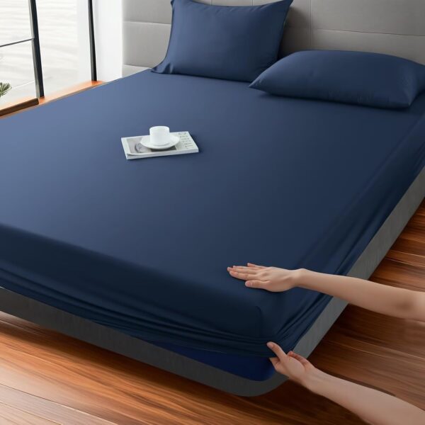Navy Single Bamboo Viscose Deep Pocket Fitted Sheet