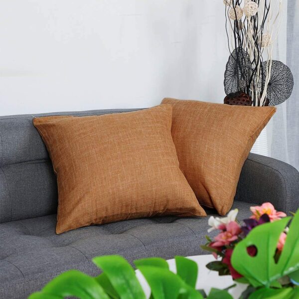 Linen Square Pillowcase 18x18 inch, Orange Decorative Cushion Cover (2 Piece Set)