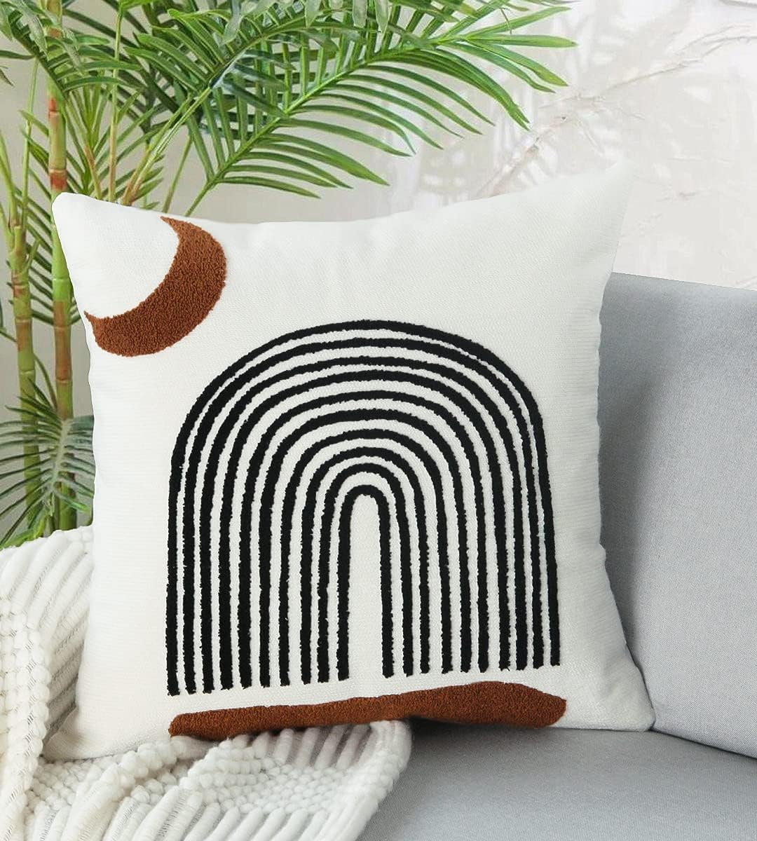 Modern Abstract Moon Pillowcase 18x18 inch, Soft Woven Square Cushion Cover