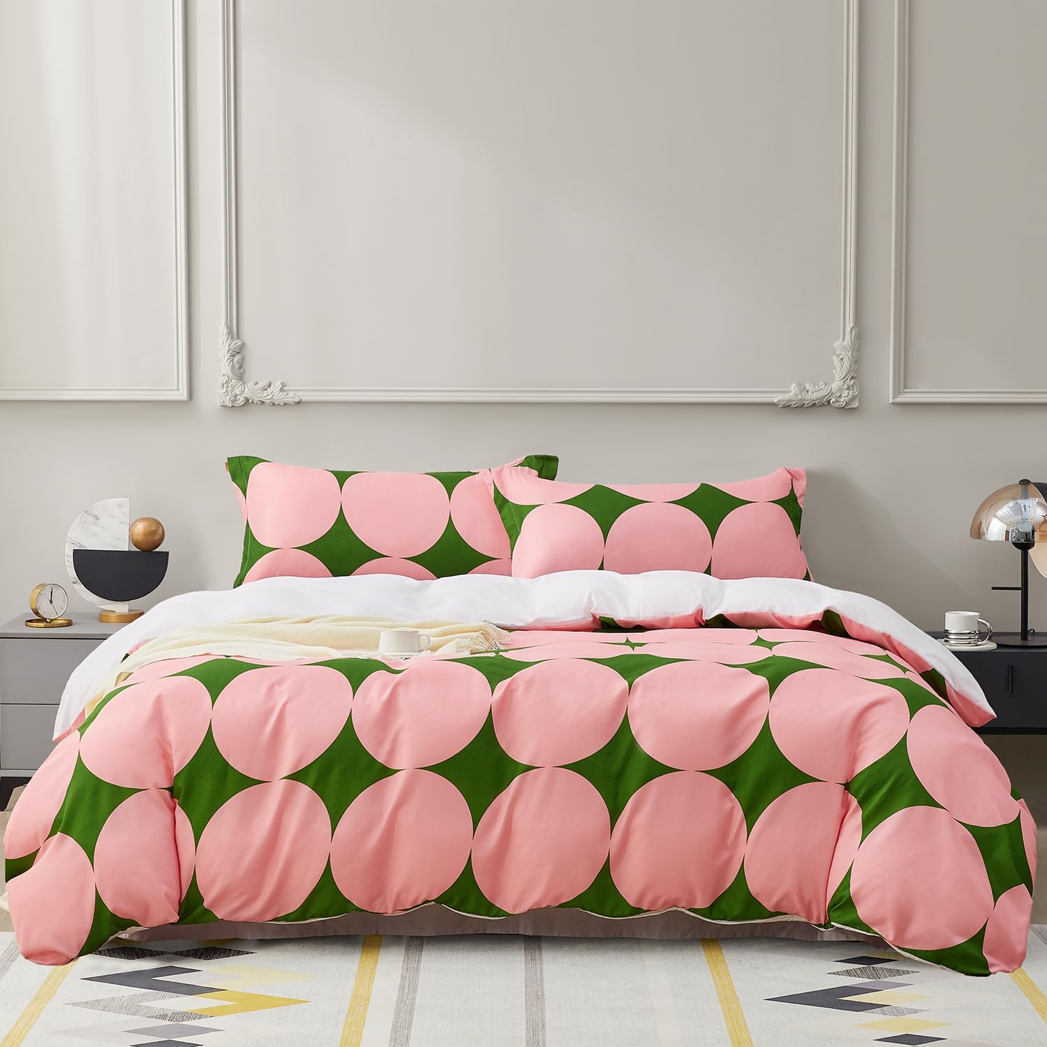 Pink Geometric Pattern Duvet Cover Large Size (3 Piece)