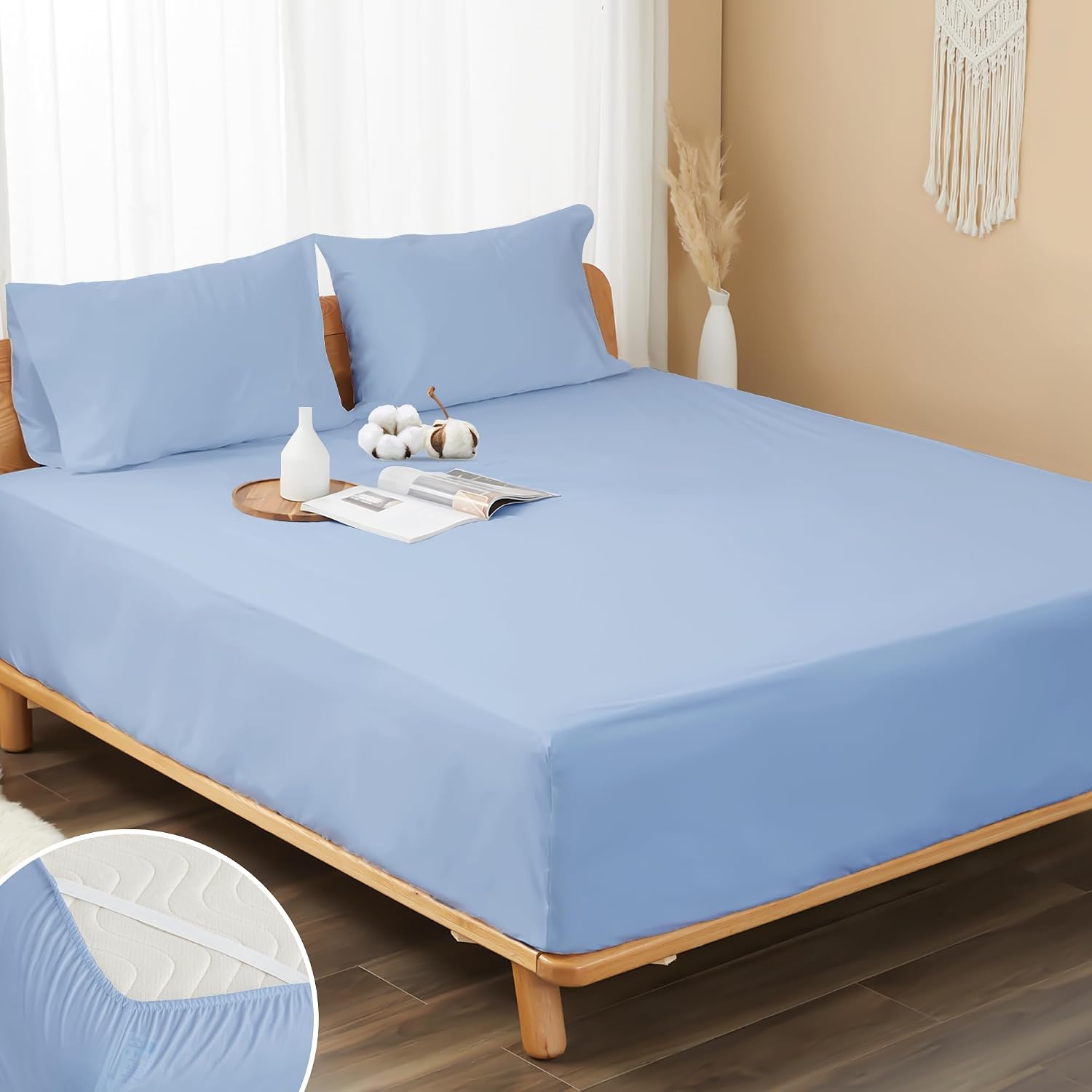 Serenity Blue King Single Cotton Twill Fitted Sheet