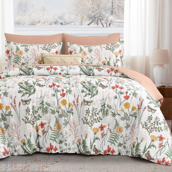 Pink And Green Botanical Floral Print 4 Piece Set; Soft, Comfortable, Breathable, And Lightweight