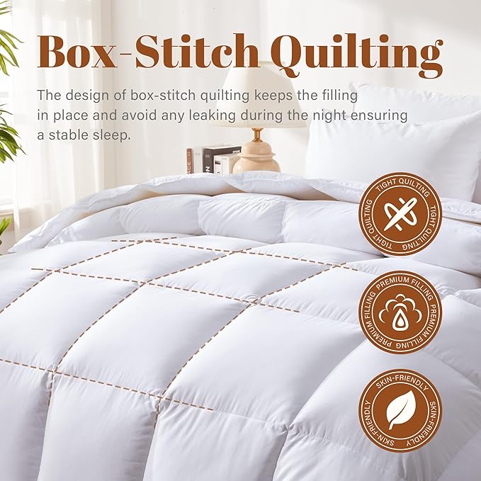 Feather and Down Comforter Insert Cotton Cover All Season Bedding Image 2