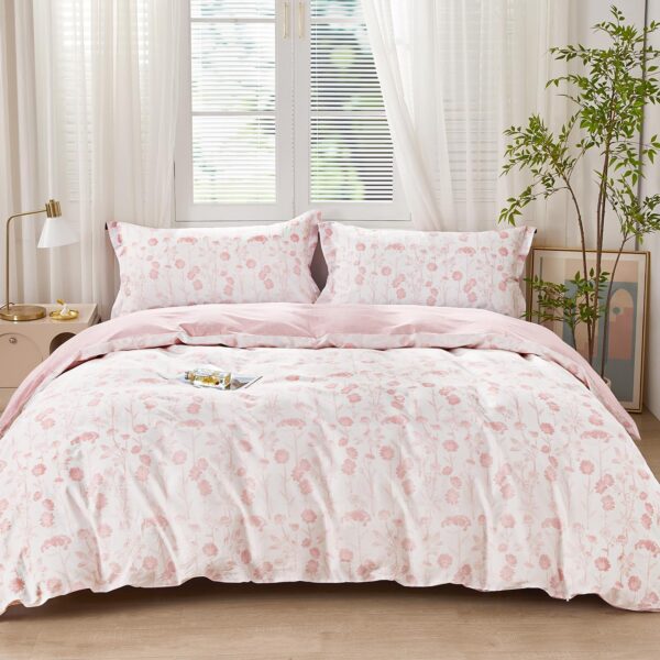 Pink Daisy Floral Duvet Cover Large Size Three Piece Bedding Set