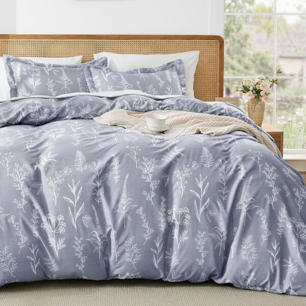 Grey Floral Print 4 Piece Set; Reversible, Zippered, Soft, Comfortable, And Breathable