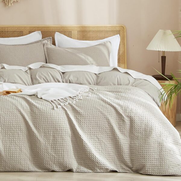 Waffle Texture Duvet Cover Three Piece Set   Breathable and Durable