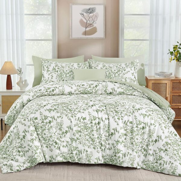 Sage Green Floral Print 4 Piece Set; Soft, Breathable, And Comfortable
