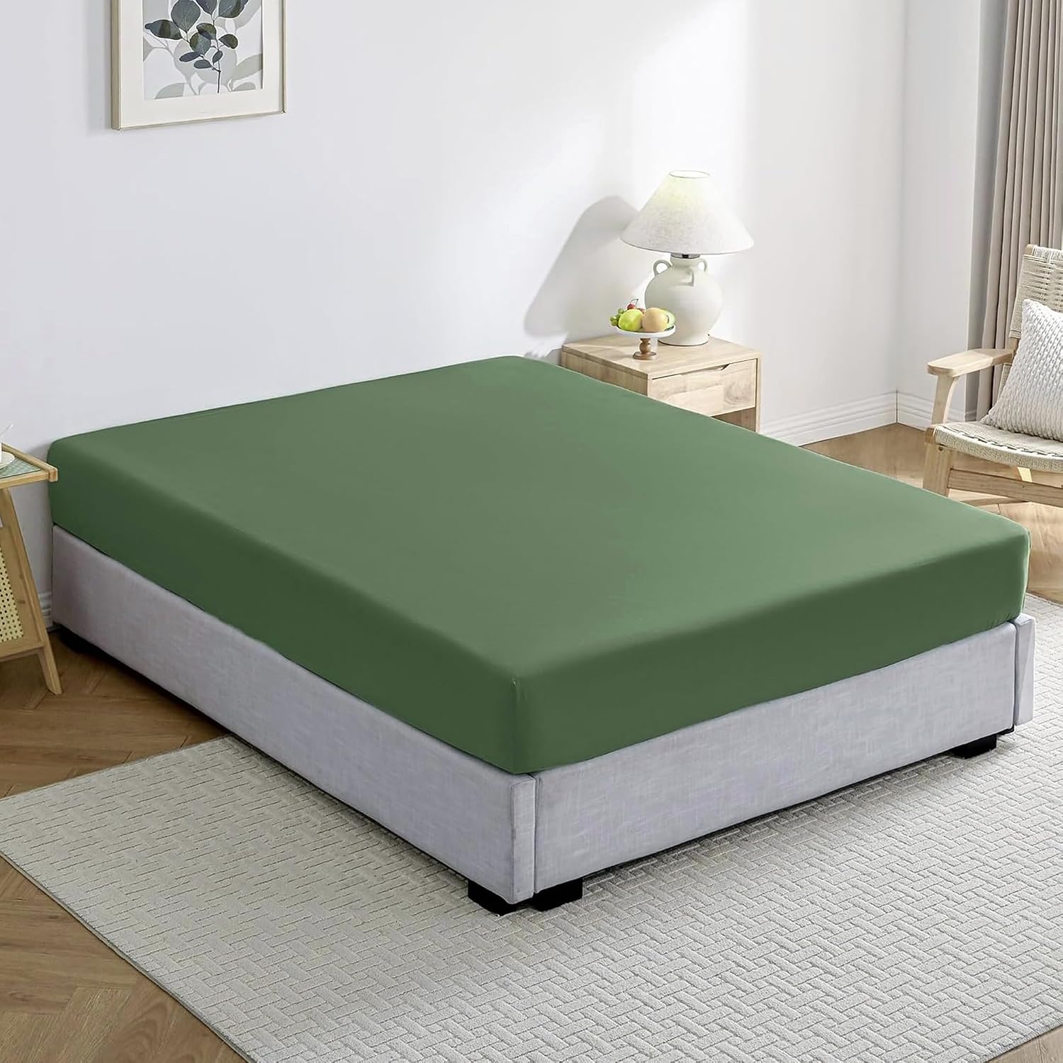 Green Double Washed Cotton Deep Pocket Fitted Sheet