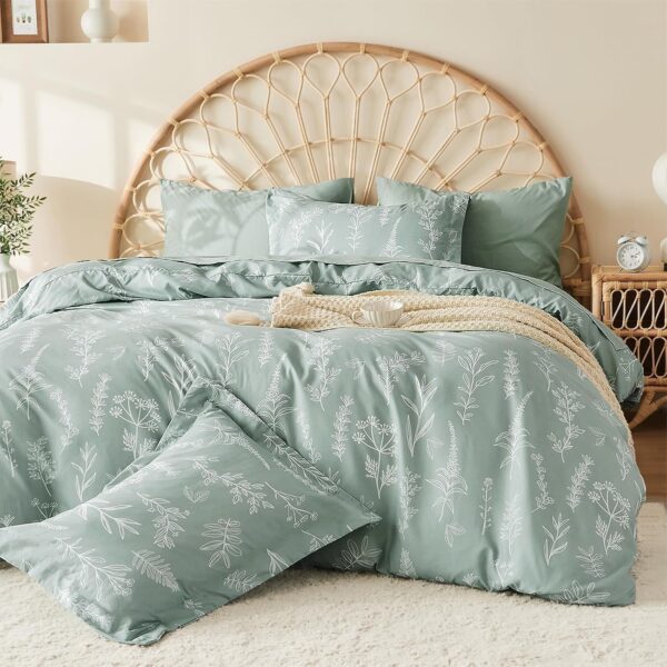 Green Floral Double Sided Duvet Cover Set (3 Piece)   Extra Large Size
