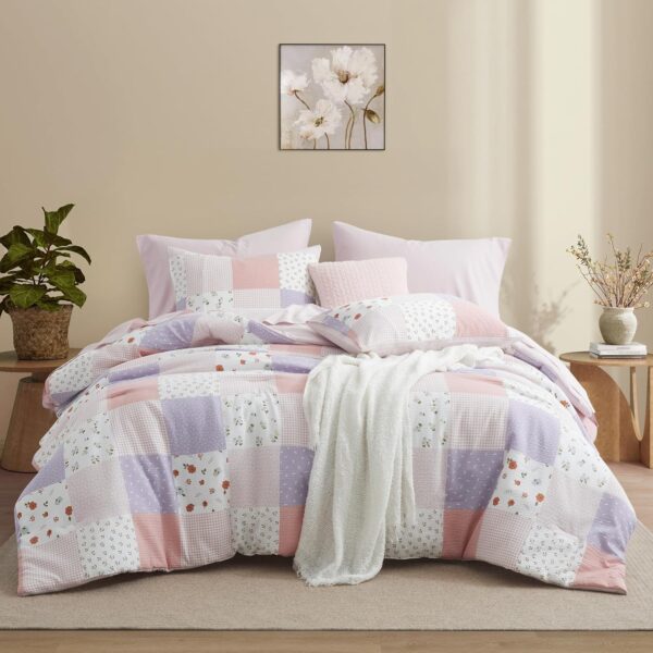 Misty Pink Seersucker Floral Print 4 Piece Set; Soft, Comfortable, And Breathable