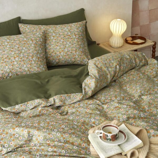 Olive Green Cottagecore Floral Print 4 Piece Set; Lightweight, Soft, And Comfortable